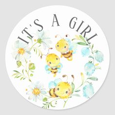 it's a girl sticker with bees and flowers