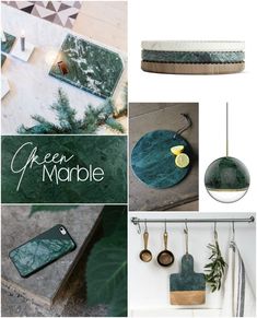 the collage shows green marble and other items