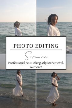 two women standing on the beach with text overlaying them that reads photo editing service professional retouting object removal & more