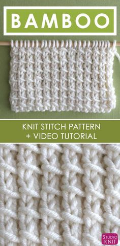 the knitting pattern for bamboo is shown in white yarn and has two stitches on each side