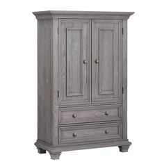 an armoire with two drawers and one drawer on the bottom, in grey wood