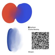 two red and blue circles are next to each other on a white background with qr code