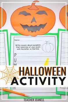 halloween activity for kids with pumpkins and writing paper