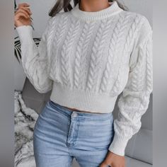 This Chunky Cable Knit Ribbed Crop Sweater Is A Stylish Blend Of Texture And Trend. With A Cropped Silhouette, It's A Fashion-Forward Piece That Pairs Well With High-Waisted Bottoms. This Sweater Offers A Cozy Yet Chic Look, Making It A Versatile Choice For A Fashionable And Comfortable Outfit. 100% Acrylic Long Sleeve Top Outfit, Sweaters Cropped, Chunky Sweaters, Crop Pullover, Sweater Cropped, Pullover Mode, Cropped Knit Sweater, Cropped Pullover, Winter Pullover