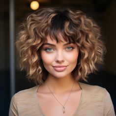 Tousled Natural Curls with Bangs 2024 Bangs, Dark Blonde Hair Color, Natural Curly Hair Cuts, Bob Haircut Curly, Wavy Bob Hairstyles, Curly Hair Photos, Medium Curly Hair Styles, Curly Bob Hairstyles