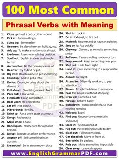 a poster with the words phrasal verbs with meaning in english and spanish