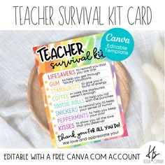 a teacher survival kit is shown on a plate