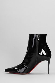 100% Calf leather bos taurus High Heels Ankle Boots, Metal Spikes, Stella Mccartney Bag, High Heel Boots Ankle, Red Sole, Heeled Ankle Boots, Black Patent Leather, Fun Bags, Side Zip