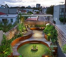 an aerial view of a small garden area