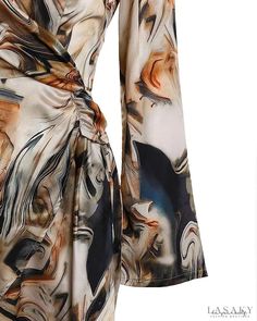 Lasaky - Marble Print Long Sleeve Wrap Dress