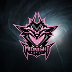 the logo for midnight abysss is shown in pink and black with an abstract background