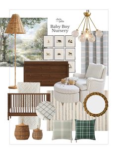 a baby's nursery room is shown with furniture and decor