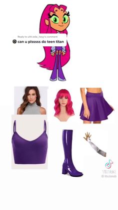 Halloween Costumes Starfire, Starfire Costume Diy, Starfire Inspired Outfits, Diy Starfire Costume, Star Fire And Raven Costume, Raven And Starfire Costume, Star Fire Costume