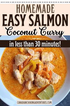 the recipe for homemade easy salmon coconut curry in less than 30 minutes