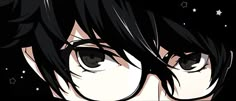 an anime character with black hair and glasses looking at the camera while staring straight ahead