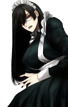 an anime character with long black hair and white shirt, holding her hands on her chest