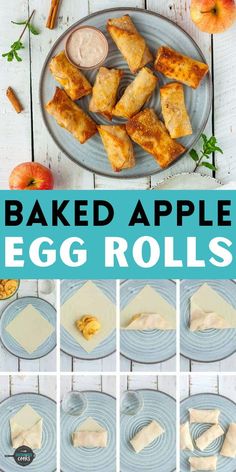 baked apple egg rolls on a plate with apples and other ingredients