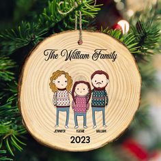 a family ornament hanging on a christmas tree with the words, the william family