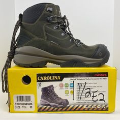 Carolina Size 11.5ee, 8ee Wide Men’s Green Leather Waterproof Safety Carbon Composite Toe Lace Up Hiking Boots Nib Outdoor Work Ankle Boots With Vibram Sole, Outdoor Work Boots With Vibram Sole, Reinforced Toe Ankle Work Boots For Hiking, Steel Toe Ankle Hiking Boots, Casual Leather Waterproof Boots For Safety, Reinforced Toe Ankle Hiking Boots For Outdoor Work, Utility Round Toe Boots For Outdoor, Reinforced Toe Ankle Work Boots For Outdoor, Waterproof Leather Hiking Boots For Safety