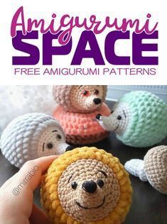 there are crocheted stuffed animals in front of the text, free amigurmi space