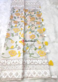 Exclusive Boutique Designer Muslin Saree - db20735 Boutique Saree, Muslin Saree, Multicolored Flowers, Readymade Saree, Flowers Embroidery, Clothing Websites, Boutique Design, Beautiful Saree, Blouse Piece