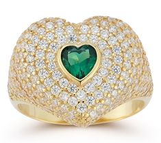 Add a touch of elegance to your jewelry collection with the Sterlina Silver pave heart signet ring. This stunning piece features a heart-shaped green cubic zirconia stone at the center, surrounded by round pave-set cubic zirconia stones. From Sterlina Silver. Heart Signet Ring, Jewelry Set Design, Signet Ring, Rings Statement, Gold Finish, Jewelry Set, Heart Shapes, Cubic Zirconia, Jewelry Collection