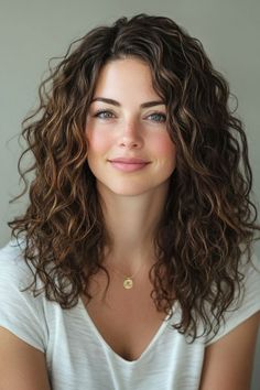 Celebrate your curls with these stunning layered hairstyles that enhance your natural beauty. Find inspiration and tips for styling curly hair. #LayeredHairstylesForCurlyHair #CurlyHairTips #CurlyHairStyles #HairProducts #NaturalBeauty Medium Length Haircut Layers Wavy, Mid Length Hair With Layers Curly Waves, Curly One Length Haircut, Medium Length Brown Curly Hair, Medium Natural Wavy Hair, Long Thick Hair Cuts With Layers, V Shape Haircut With Layers, Wavy Hair Medium Length Haircuts, Layer Long Haircut