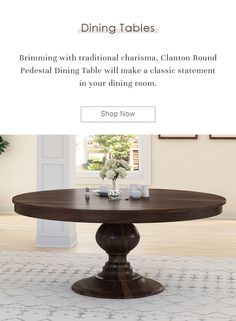 the dining table is shown with text describing it's different colors and sizes, including brown