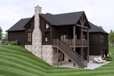 this is an artist's rendering of a house in the country side with stairs leading up to it