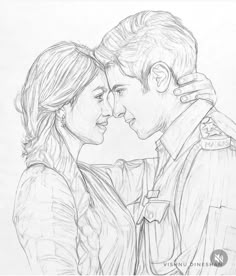 a pencil drawing of a couple kissing each other