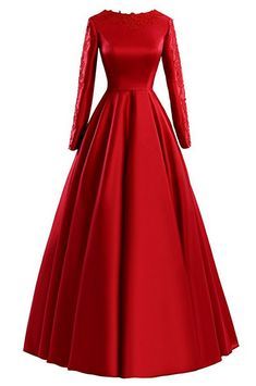 Dresses Elegant Long, Satin Evening Gown, Red Evening Dress, Dress With Sleeves, Red Gowns, Formal Party Dress, Poses References, Lace Long Sleeve, Satin Prom Dress