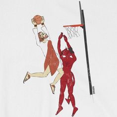 two people are playing basketball on a white t - shirt