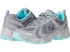 SKECHERS Hillcrest - Vast Adventure - Women's Shoes : Gray/Blue : Stay active in style and comfort with the Skechers Hillcrest - Vast Adventure sneakers. Upper and lining made from textile and synthetic material. Lace closure with round-toe silhouette. Pull tab on ankle. SKECHERS 'S' logo on quarter. Removable Arch Fit insole system with podiatrist certified arch support that provides stability, balance, and support. Synthetic outsole. Imported. Measurements: Weight: 11 oz Product measurements w Casual Synthetic Trail Running Shoes For Outdoor, Casual Breathable Mesh Running Shoes For Outdoor, Gray Cushioned Lace-up Trail Running Shoes, Gray Synthetic Running Shoes For Outdoor Activities, Mesh Walking Shoes With Air Cushioning For Outdoor, Casual Outdoor Sneakers With Breathable Mesh, Casual Breathable Mesh Sneakers For Outdoor, Low-top Mesh Walking Shoes For Outdoor Activities, Low-top Trail Running Shoes With Breathable Mesh For Walking