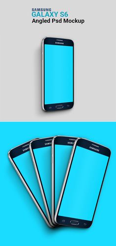 the samsung galaxy s6 phone is shown in three different angles, and it's blue