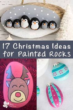 christmas crafts for painted rocks with penguins on them