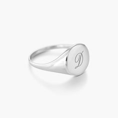 Luna Round Initial Ring - Silver | Oak & Luna Modern Signet Ring With Engraving Option For Promise, Modern Engraved Open Initial Ring, White Gold Open Signet Ring With Engraving Option, Silver Tarnish-resistant Round Band Signet Ring, Silver Tarnish-resistant Signet Ring, Classic Polished Open Couple Rings, Modern White Gold Signet Ring With Engraving Option, Classic Initial Ring With Polished Finish For Promise, Classic Signet Ring With Engraving Option For Promise