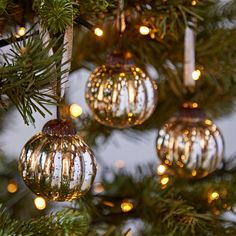 christmas ornaments hanging from the branches of a tree