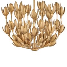 a chandelier made out of wooden leaves