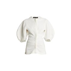 Proenza Schouler "Reagan" top in eco stretch linen-blend Crew neckline; concealed button front 3/4 puff sleeves Slim fit Linen/viscose/elastane Dry clean Made in Italy Bergdorf Goodman, Proenza Schouler, Puff Sleeves, Crew Neckline, Linen Blend, Puff Sleeve, Tops Designs, In Italy, Dry Clean