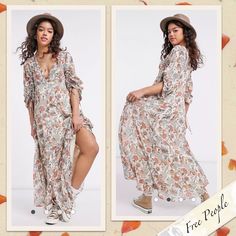 Free People Earthfolk Maxi Dress In Tea Combo ~ Romantic Folklore Styling ~ Elegant Floral Print In Neutral Shades Of Ivory, Orange & Light Blue ~ Soft, Feminine Boho Vibe ~ Deep V-Neckline ~ Empire Waist Bodice ~ Front Loop Button Closure ~ Long Blouson, Raglan Sleeves W/ Ruched Drawstring Cuffs ~ Interior Slip Lining W/ Adjustable Shoulder Straps ~ Flowy A-Line Skirt ~ Breezy, Relaxed Fit ~ Graceful Ankle-Length Or Longer ~ Flared Hem ~ Maxi Length Shell: 100% Polyester Lining: 100% Viscose Summer Maxi Dress Boho, Lace Cutout Dress, Long Flowing Dresses, Getaway Dress, Boho Floral Maxi Dress, Embroidered Dress Boho, Free People Maxi Dress, Lace Trim Dress, Crochet Maxi Dress