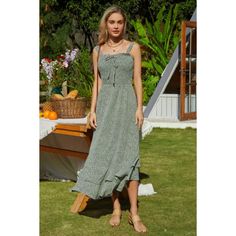 Flattering Strappy Maxi Dress Features A Vivid Floral Print, Elastic Smocked Design, Open Back, Adjustable Buttons Straps And Lovely Tiered Ruffles. Meet Your Fantasies And Expectations Of Summer. The Boho Summer Sun Dress Is Great For Beach, Party, Vacation, Holiday, Family Gathering, Wedding, Date, Streetwear, Photography. Elegant A-Line Dresses For Women Are Suitable For All The Seasons. This Spring Vacation Dress For Women Is An Effortless And Versatile Maxi Dress, Match With Necklace, Earri Casual Ruched Rayon Maxi Dress, Casual Rayon Smocked Summer Dress, Ruched Rayon Sundress Midi Dress, Casual Smocked Dress For Garden Party, Casual Rayon Smocked Dress For Summer, Casual Rayon Smocked Dress For Spring, Casual Ruched Midi Dress In Rayon, Ruched Rayon Midi Sundress, Casual Flowy Ruched Maxi Dress