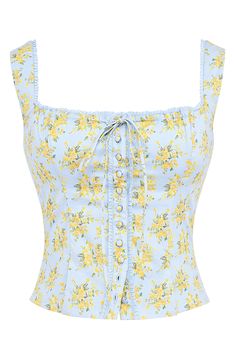 This sunny-day top is cut from delicate embroidered eyelet and finished with softly frilled edges and a dainty tie at the wide squared neckline. Exclusive retailer Square neck Sleeveless Lined 82% lyocell, 18% linen Dry clean Imported