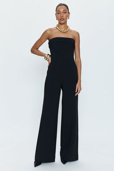 Valentina Polished Jumpsuit - Black Black One Piece, Black Jumpsuit, Fitted Bodice, Simple Dresses, Black Tie, Black Fabric, Side Zipper