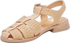 Natural Open Weave Sandals For Summer, Summer Vacation Sandals With Open Weave, Beige Woven Closed Toe Sandals, Natural Woven Closed Toe Sandals, Closed Toe Woven Natural Sandals, Closed Toe Woven Sandals In Natural Color, Natural Woven Sandals With Round Toe, Natural Woven Round Toe Sandals, Fisherman Style