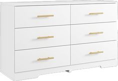 a white dresser with gold handles and drawers