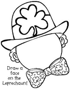 a black and white drawing of a boy wearing a hat with a clover on it