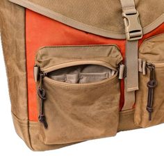 an orange and brown bag with two pockets