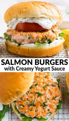 salmon burgers with creamy yogurt sauce are the perfect summer appetizer