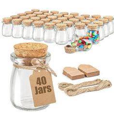 Ritayedet 40 Pack Glass Favor Jars with Cork Lid, 3.4 oz Small Clear Product Details ➤Durable: The glass jars with cork are made of premium material,3mm thick glass allows the small spice jars to last for years. Even if you decorate the cute jars in an exaggerated way, it’ll look like new jar after every time you wash it ➤Specification:The gift jars measurement approx 2.16”Diameter x 2.72”Height,1.50”Opening x 3.4oz Capacity allows to store as jam jars, spice, candle, pebble, gift and so on ➤Accessories: Extra 2 bundles of string and 40 labels for convenient perfect presentation & personalization ➤Great Gift Jar: The small jars with airtight lids look very aesthetic and cute, perfect for party favors, wedding favors, shower favors, filled with mousse, small desserts, and candies. ➤Notes: P Gift Jars, Favour Jars, Mini Mason Jars, Small Glass Jars, Small Glass Bottles, Gift Jar, Glass Spice Jars, Mini Jars, Small Desserts