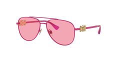 Elevate your child's style with Versace VK2002 Kids sunglasses. These pilot-shaped glasses feature a matte fuchsia metal frame that is both durable and lightweight, making them ideal for active children. The solid color pink lenses provide optimal sun protection, while the unique design adds a touch of sophistication to any outfit. Available with prescription lenses. Versace Eyewear, Versace Kids, Nose Shapes, Versace Sunglasses, Kids Sunglasses, Eyewear Womens, Front Design, Eyewear Sunglasses, Prescription Lenses